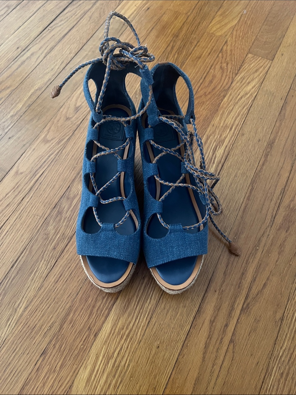 Tory Burch Denim Lace-Up Gladiator Sandals - Blue